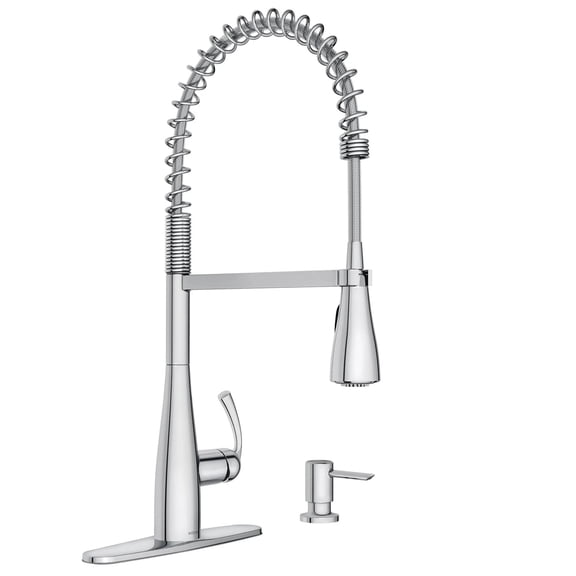 Moen Essie Chrome One-Handle High Arc Pre-Rinse Spring Pulldown Kitchen Faucet with Power Clean