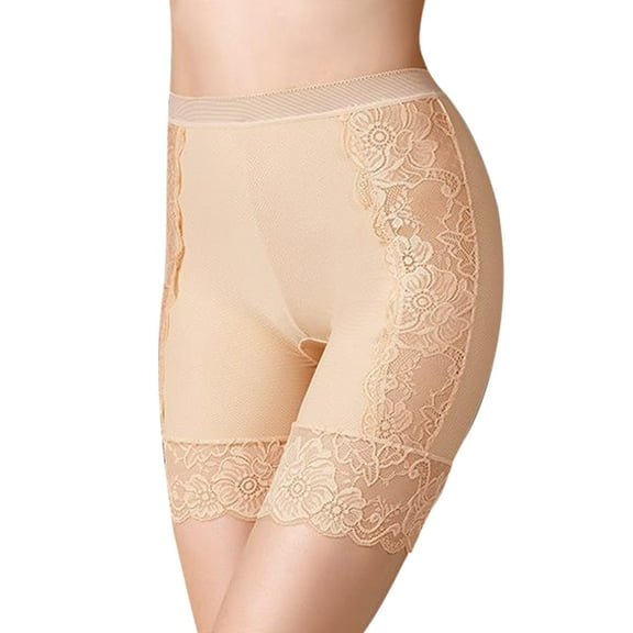 Womens Ice Silk Traceless Lace Shorts Panties Under Dress High Waist Tummy-Control Underwear