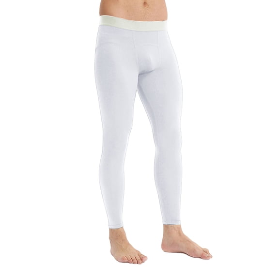 IWRICH Men's Sports Compression Pants Running Workout Leggings Gym Basketball Athletic Base Layer Bottoms White XL