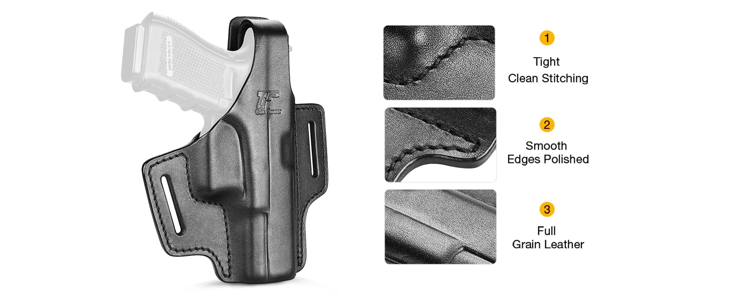 Full Grain Leather, OWB Leather Holster for Glock 17 19 19X 22 23 45,Right Hand