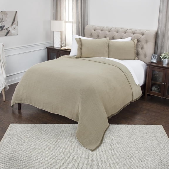 HomeRoots 479902 Natural King Size 100 Percent Cotton 300 Thread Count Machine Washable Down Alternative Comforter