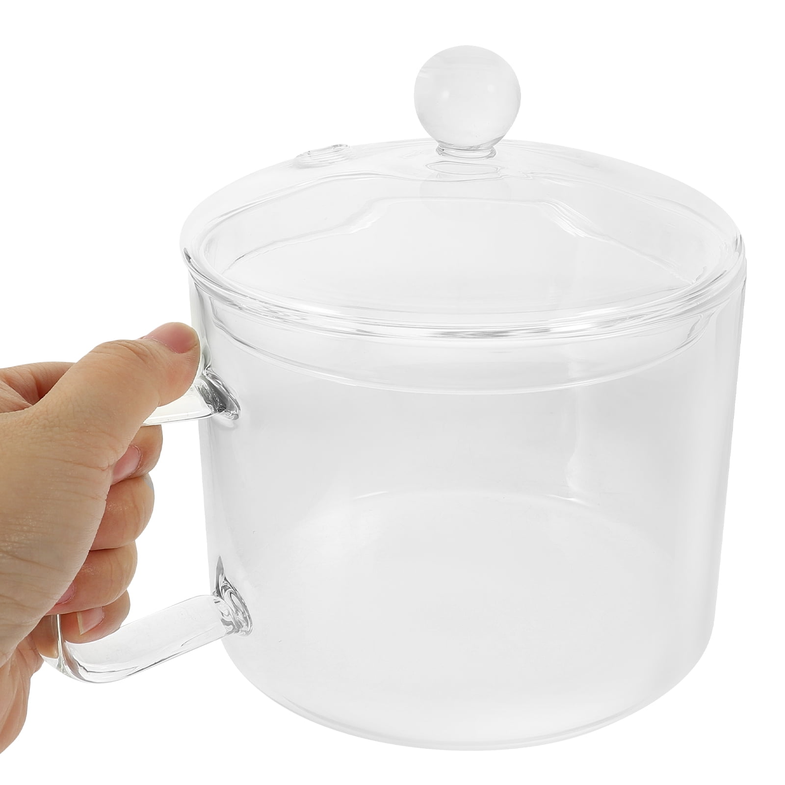 Covered Glass Bowl Instant Noodle Heat Resistant Pot Salad Household Transparent Cooking Pots Stew Cooker with Lid
