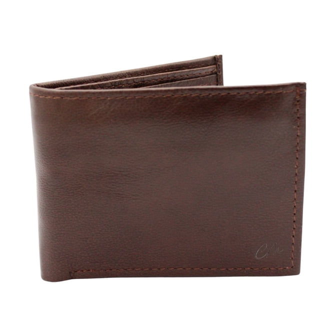 Cartera Hombre Piel Genuina Bifold Compartimento Secreto Interiores en Tela Chocolate