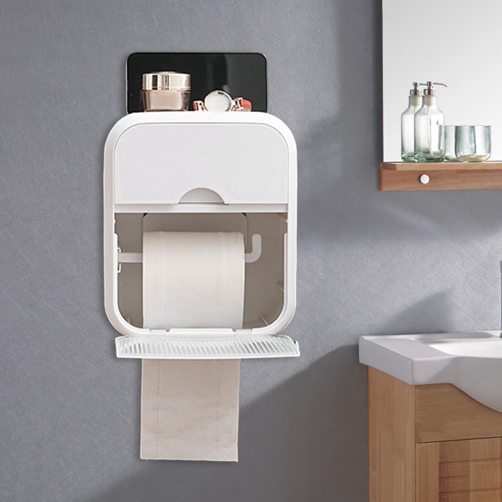 Fiocias Toilet Paper Storage Box Toilet Paper Roll Holder with Phone Shelf Multifunction white