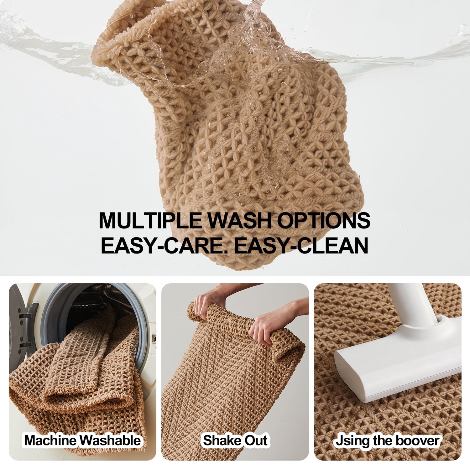 BULULOM Bathroom Rugs，Herringbone Boho Waffle Bath Mat, Non Slip Washable Super Absorbent Quick Dry, Farmhouse Bathroom Decor 20"*30" Khaki