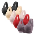 thumbnail image 1 of TACILIP 5 Pack Plus Size Front Closure Bras for Old Women V Neck Wireless Bras Front Button Push Up Bra Seamless Bralettes with Wide Strap, 1 of 1