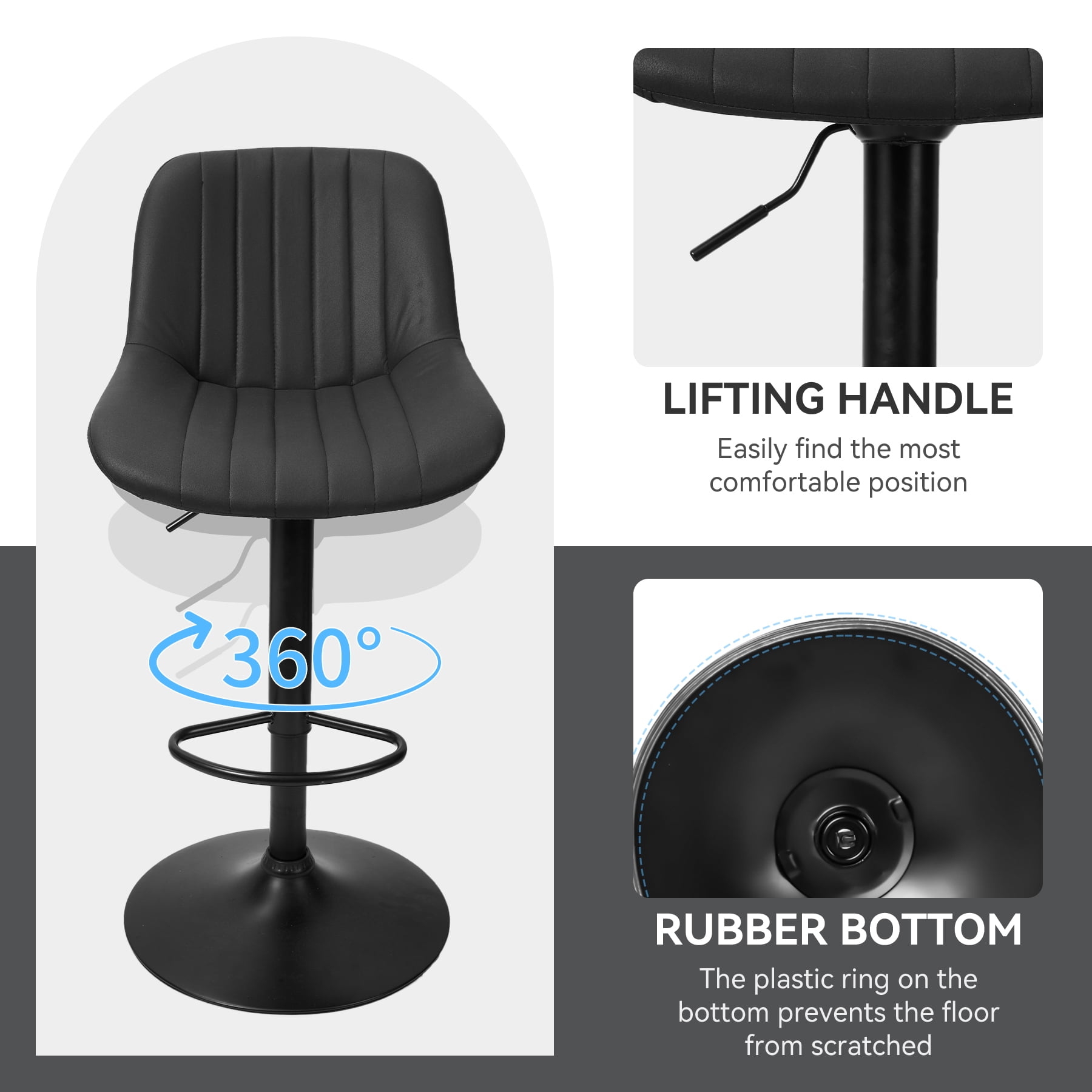 Hawsaiy Adjustable Bar Stools Set of 2, Swivel Counter Height Bar Chairs with Back, Modern Technical Fabric Barstools for Kitchen Island & Home, Black