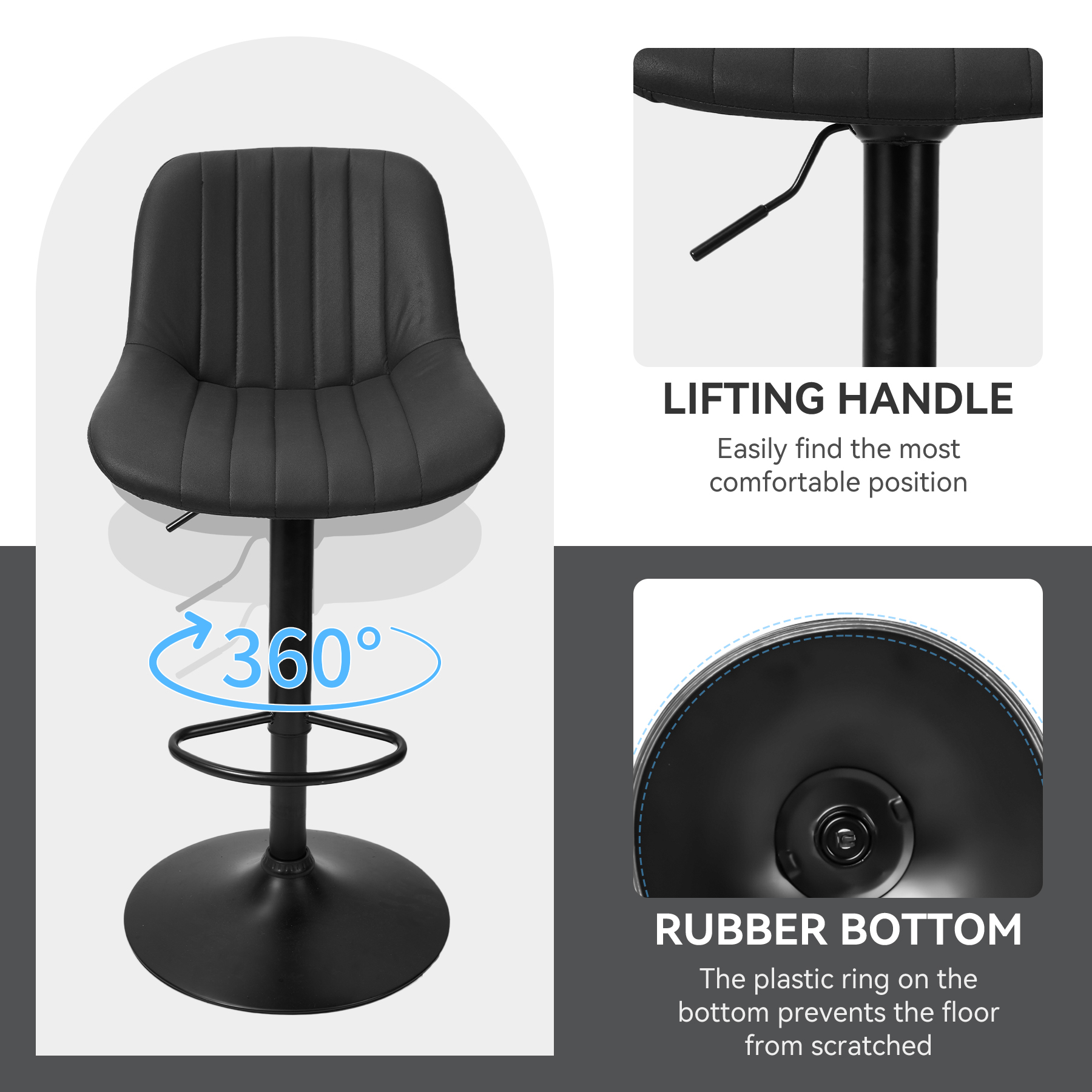 Hawsaiy Adjustable Bar Stools Set of 2, Black photo 5