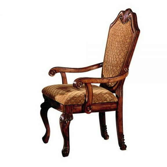 Arm Chair with Fabric Seat and Crown Top, Set of 2, Brown
