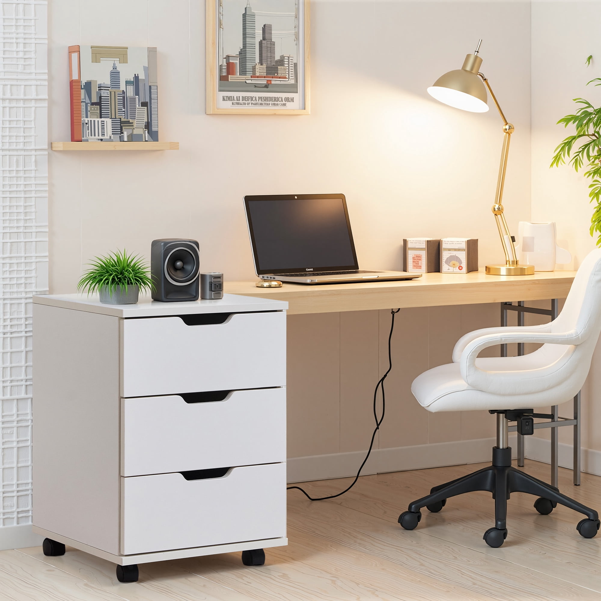 MAYEERTY 3-Drawer Vertical Wood Filing Cabinet with Casters for Home Office, White, Non-Assembled