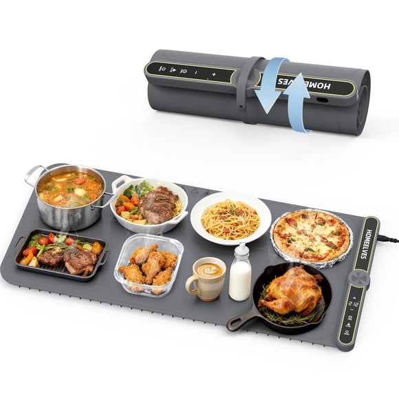 Tapis Chauffant pour Aliments Très Grand, Plateau Chauffant Électrique à Chauffage Rapide avec 9 Réglages de Température et Minuterie de 6 Heures, Plateaux Chauffants Pliables pour Aliments, Pied Portatif