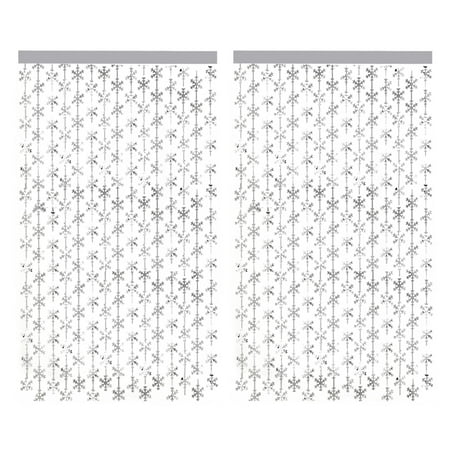 Image of 2 Pack Snowflake Metallic Tinsel Curtains Winter Frozen Theme Party Photo Backdrop Foil Fringe Curtains
