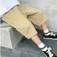 thumbnail image 6 of LIIPEE Boys Cargo Pants Summer Casual Solid Color Stretch Elastic Waist Straight Wide Leg Knee-Length Pants With Pockets Infant Trendy Vacation Streetwear Daily Wear Pants,Khaki,13-14 Years, 6 of 9