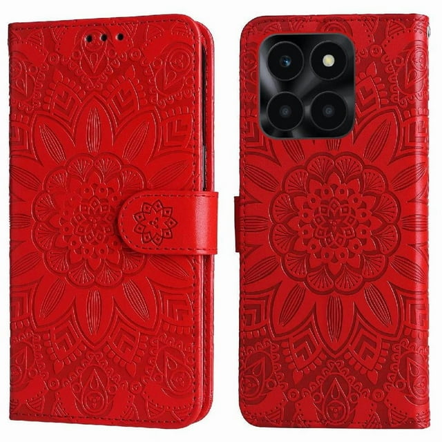 Funda tipo cartera GANGXUN para Honor X6A , diseño girasol, cuero PU, soporte, cierre magnético, tarjetero