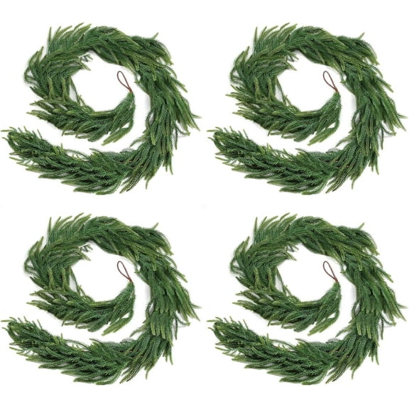 12FT（2 * 6FT） Christmas Norfolk Pine Garland, Real Touch Faux Green Garlands, Winter Artificial Greenery Garland for Mantle, Stairs, Table, Fireplace, Indoor & Outdoor Xmas Decorations