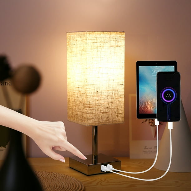 Neoglint Bedside Table Lamp Set of 2, Touch Control Nightstand Lamp with USB A+C Charging Ports