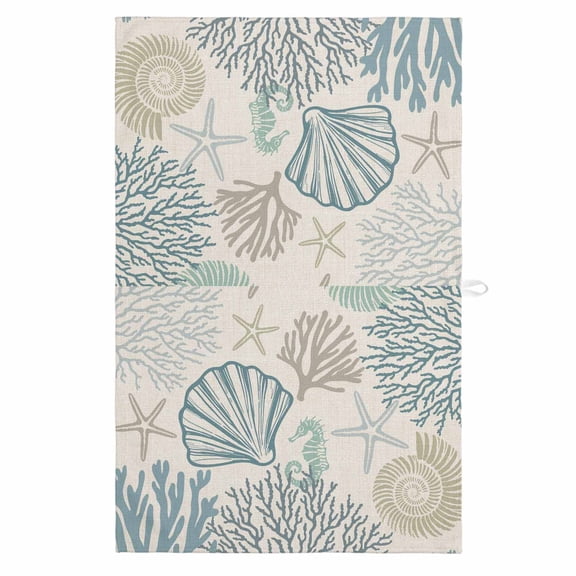 Coastal Ocean 1 Pack Kitchen Towel, Water Absorbent Dish Towel, Vintage Coral Starfish Shell Seahorse Decorative Hand Towels - Quick Drying Cloth for Cooking Baking, 18x28 Inch