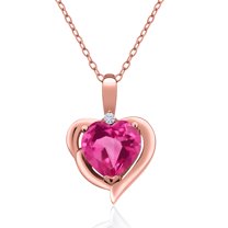 Gem Stone King 18K Rose Gold Plated Silver Pink Created Sapphire and White Moissanite Heart Shape Pendant Necklace for Women (1.82 Cttw, Heart 8MM, Gemstone September Birthstone, with 18 inch Chain)