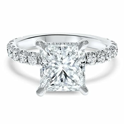HeartsAndYou 2.2ct Engagement Ring for Women Princess Cut Moissanite Accent Solitaire 18k White Gold over Silver