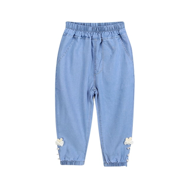 Odeerbi 1-6 Años Niñas Pantalón Vaquero Con Pajarita Y Cintura Elástica Vaquero Holgado Pantalón de Pata Ancha Vaquero Holgado Pantalón de Pata Ancha Vaquero Holgado