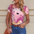thumbnail image 4 of KLL Women 's Crew Neck Bodysuit Jumpsuits Cute Pink Axolotl A Print Short onesies Stretch T Shirts, 4 of 5