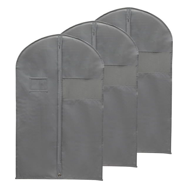 Unique Bargains 31' Garment Bag, 3 Pack Breathable Suit Bag for Storage Hanging Clothes, Gray