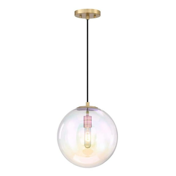 Lena 60-Watt 1-Light Brushed Gold Modern Pendant Light with Clear Iridescent Glass Shade and No Bulbs Included