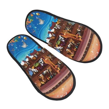 

Jgfou Animals On Noah s Ark2 Print Womens Cozy Memory Foam Slippers Soft Warm Slip On House Slippers Anti-Skid Rubber Sole Creative Gifts for Women Mom Girlfriend
