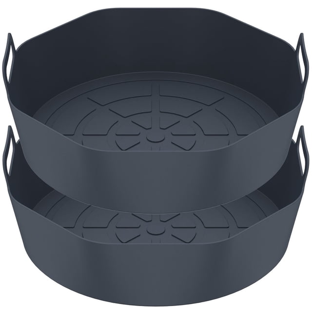 2Pcs Air Friteuse Pot en Silicone Réutilisables Friteuse Air Résistant à la Chaleur Panier en Silicone Casserole de Cuisson avec Poignée Accessoires de Friteuse Air (Noir)