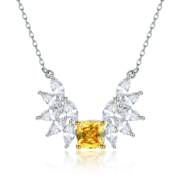 Square Yellow Zirconia Necklace Horse Eye Design Zirconia Angel Wings Necklace in Sterling Silver with 16 to 18 inch Chain Necklace