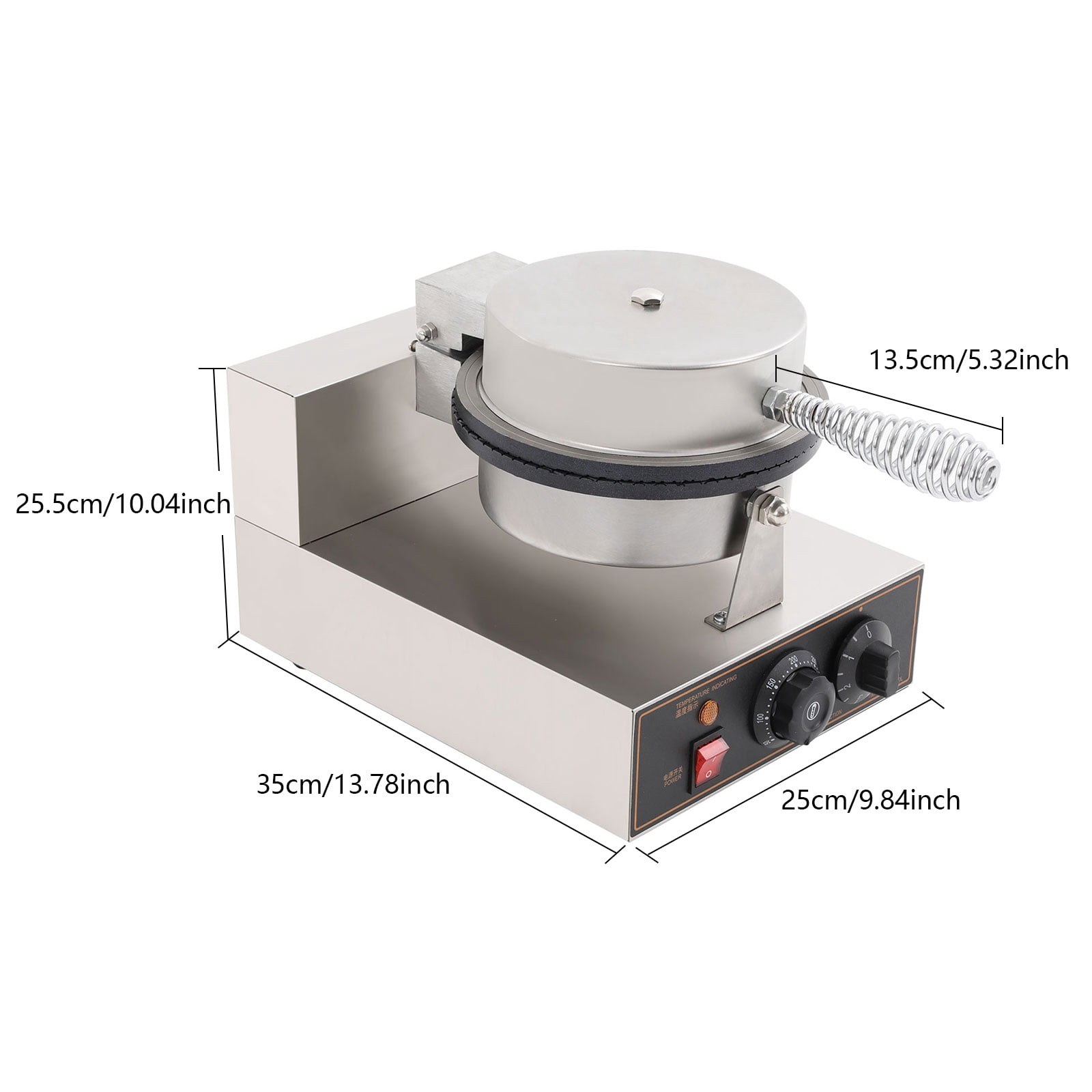 1200W Commercial Ice Cream Cone Machine, Stainless Steel Waffle Cone Maker, Temperature and Time Control