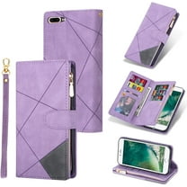 Wallet Case for iPhone SE 2022 5G/iPhone 7/iPhone 8/iPhone SE 2020, Premium PU Leather Cover Flip Case Card Slots Magnetic Zipper Kickstand Handbag with Hand Strap for iPhone SE3/SE2 - Purple