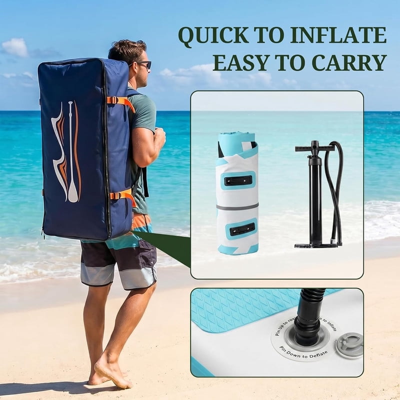 Bigleap Inflatable Stand Up Paddle Board, 400lbs Capacity 2-in-1 Paddle with Non-Slip Deck, Complete SUP Kit with Paddle, Pump, Backpack & Phone Case,Blue White