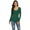 thumbnail image 2 of Women Long Sleeve Crew Neck/Scoop Neck Rayon Slim Fit Stretchy Layer T Shirts Tops, 2 of 5