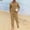 Khaki, variant on LEKWK 2 Piece Pajama Set for Men Long Sleeve Button Down Shirt and Drawstring Pants Lightweight Breathable Sleepwear Summer Casual Lounge Outfit Coffee S