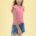 thumbnail image 4 of Jinhomg Cute Tops for Girls 2025 Trendy Flutter Sleeve Ruched Shirts Casual Comfy Crew Neck Summer Blouse Tops Pink 12 Years, 4 of 10