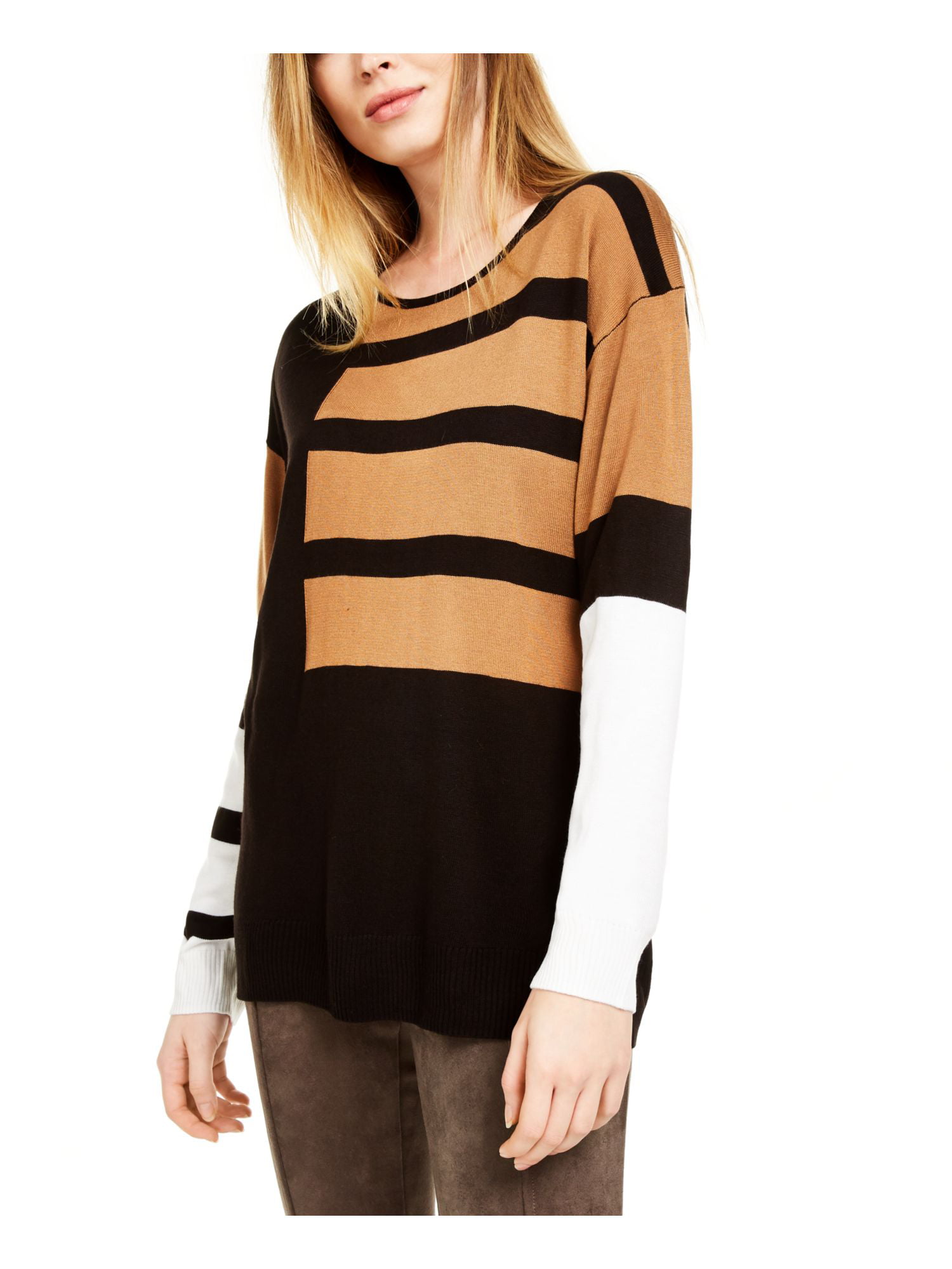 Calvin Klein Womens Colorblock Crewneck Sweater Black S 