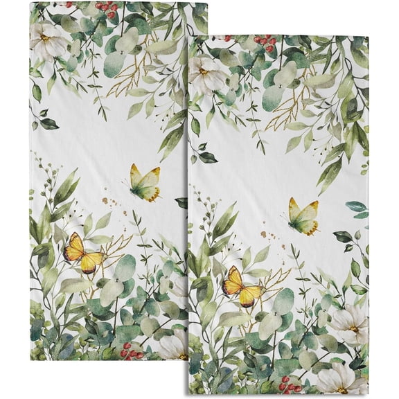 Sage Green Leaves Hand Towels for Bathroom Set of 2 Spring Green Floral Bath Towels 14X28 Inch Spring Kitchen Towels Soft Absorbent Decorative Quick Drying Fingertip Towels for Shower Face Gym Spa