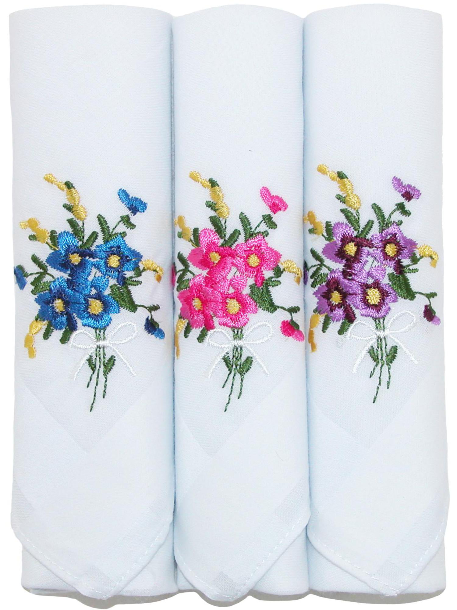 Ladies pure cotton white hankies handkerchiefs floral embroidery 6 pack