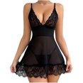 thumbnail image 2 of Somuwie Women's Large Size V-Neck Solid Color Lace See-Through Back Nightdress, 2 of 6