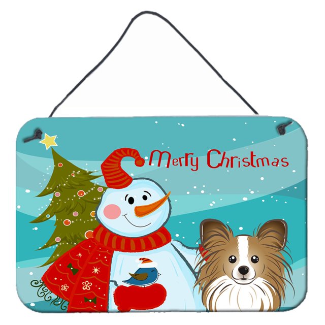 Caroline's Treasures - Muñeco de nieve con Papillon para colgar en la pared o en la puerta BB1868DS812, 8HX12W Caroline's Treasures BB1868DS812
