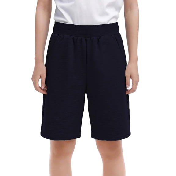 YOUYEDIAN Girls Sweat Shorts Athletic Casual Knee Length Shorts Loose High Waisted Stretch Short Pants (Navy, 8-9 Years)