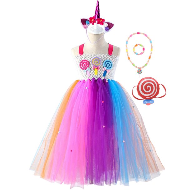 Arco Iris caramelo princesa tutú vestido niñas colorido piruleta disfraz con diadema niños vacaciones cumpleaños fiesta graduación ropa Outfits2-3T Gao Jinjia LED