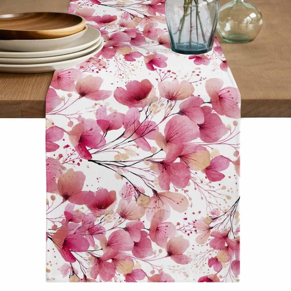 Pink Flowers Table Runner 72 Inches, Spring Botanical Budding Floral Branches Bed Runner Dresser Scarves Tabletop for Indoor Outdoor Parties/Ceremony/Banquet, 18" x 72"