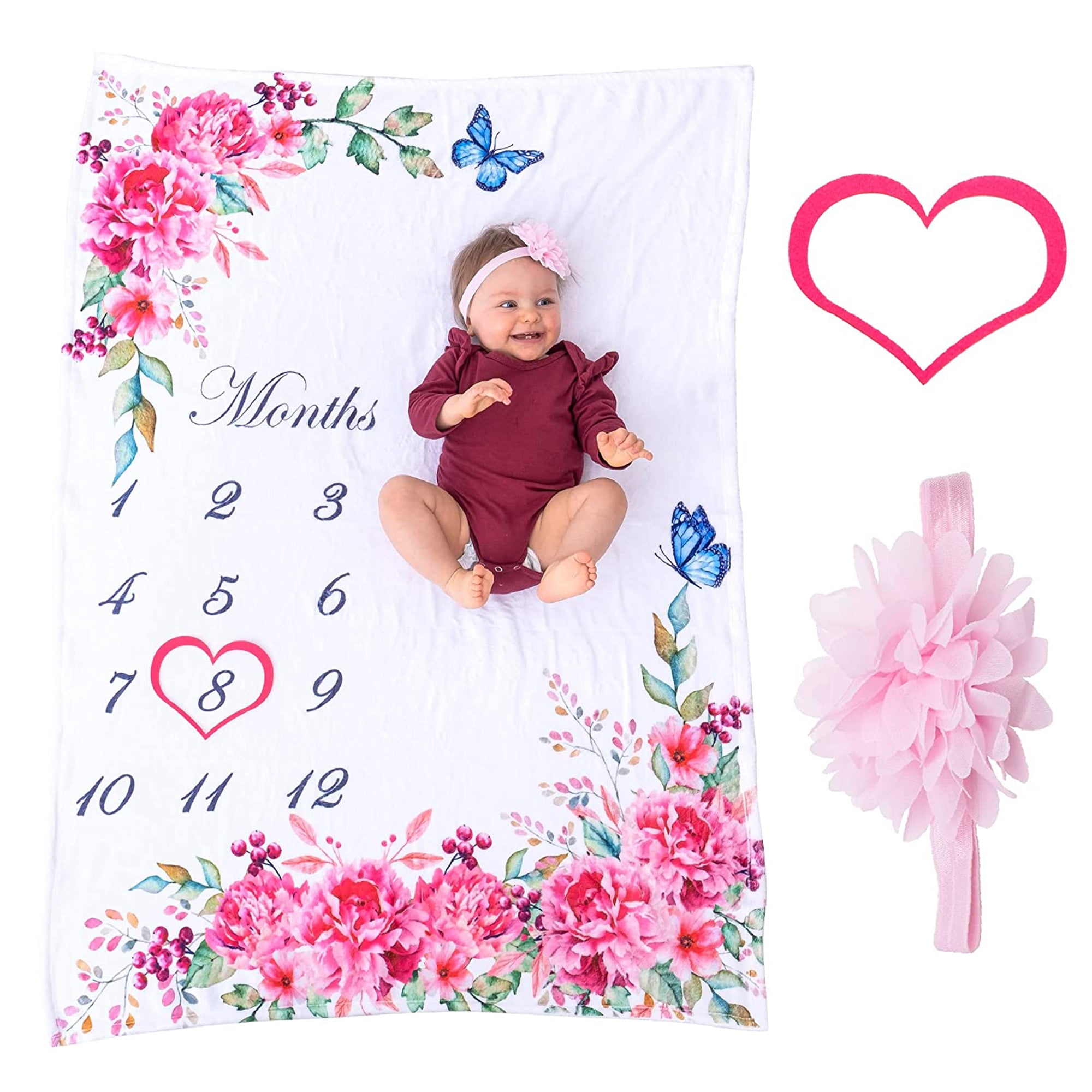 Bliss n' Baby Monthly Milestone Blanket for Baby Girl Age Growth Chart