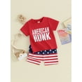 thumbnail image 3 of FEORJGP Toddler Boys 4th of July Outfits 0-3Y Infant Short Sleeve T-Shirt Crew Neck Shirt Letter Print Tops and Star Stripe Shorts Newborn Casual 2 Piece Vacation Summer Clothes for Independence Day, 3 of 9