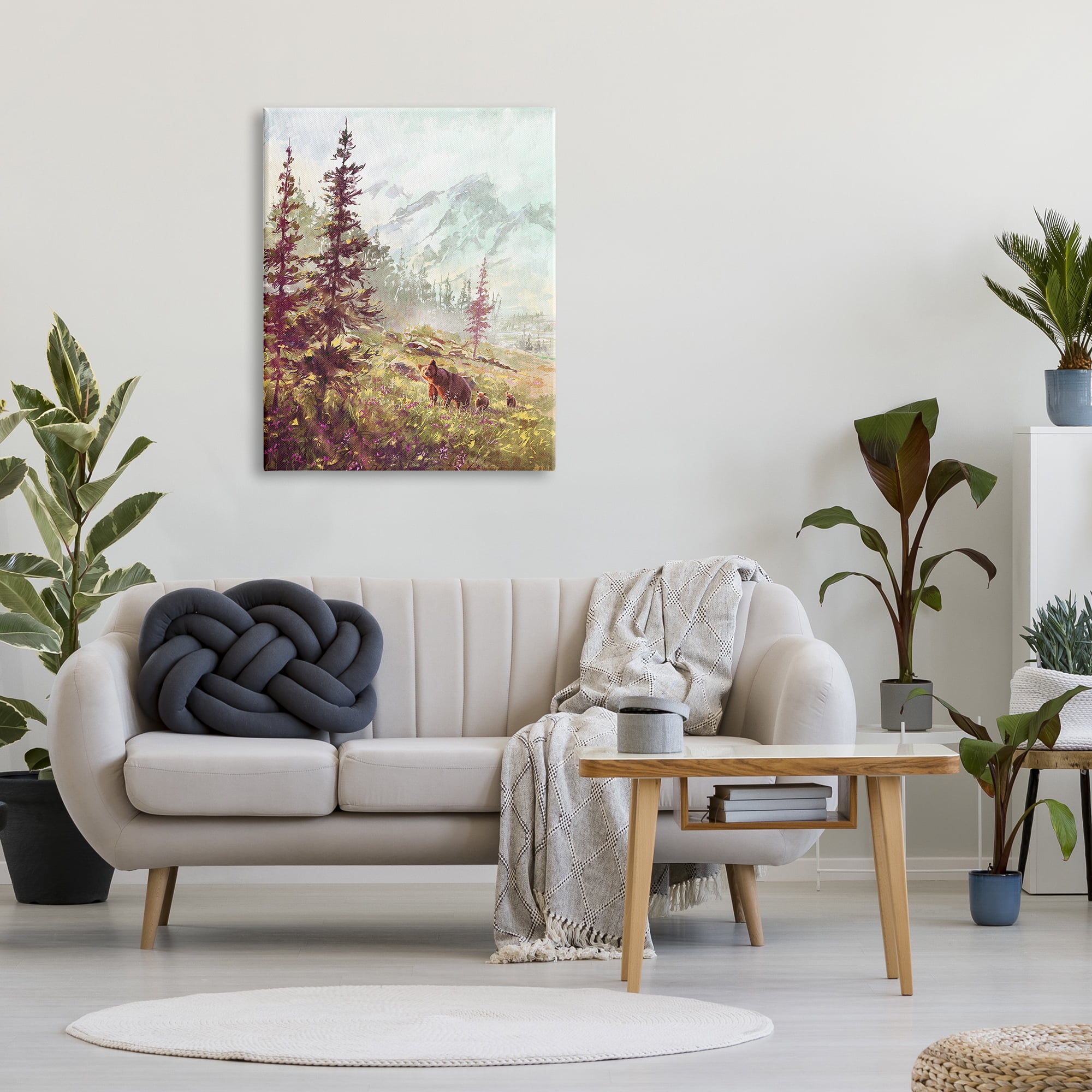 Stupell Baby Bear Family Woodland Mountains Animals & Insects Painting Gallery Wrapped Canvas Print Wall Art