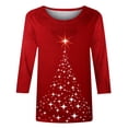thumbnail image 4 of Aujourd'hui Réduction! Aqestyerly Hauts de Noël pour Femmes Liquidation T-Shirt Imprimé Mode Manches 3/4 Blouse Col Rond Hauts Décontractés Caractéristiques:, 4 of 5