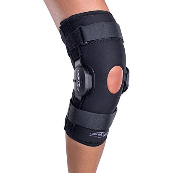 DonJoy Deluxe Hinged Knee Brace, Drytex Sleeve, Open Popliteal (Large, Black)