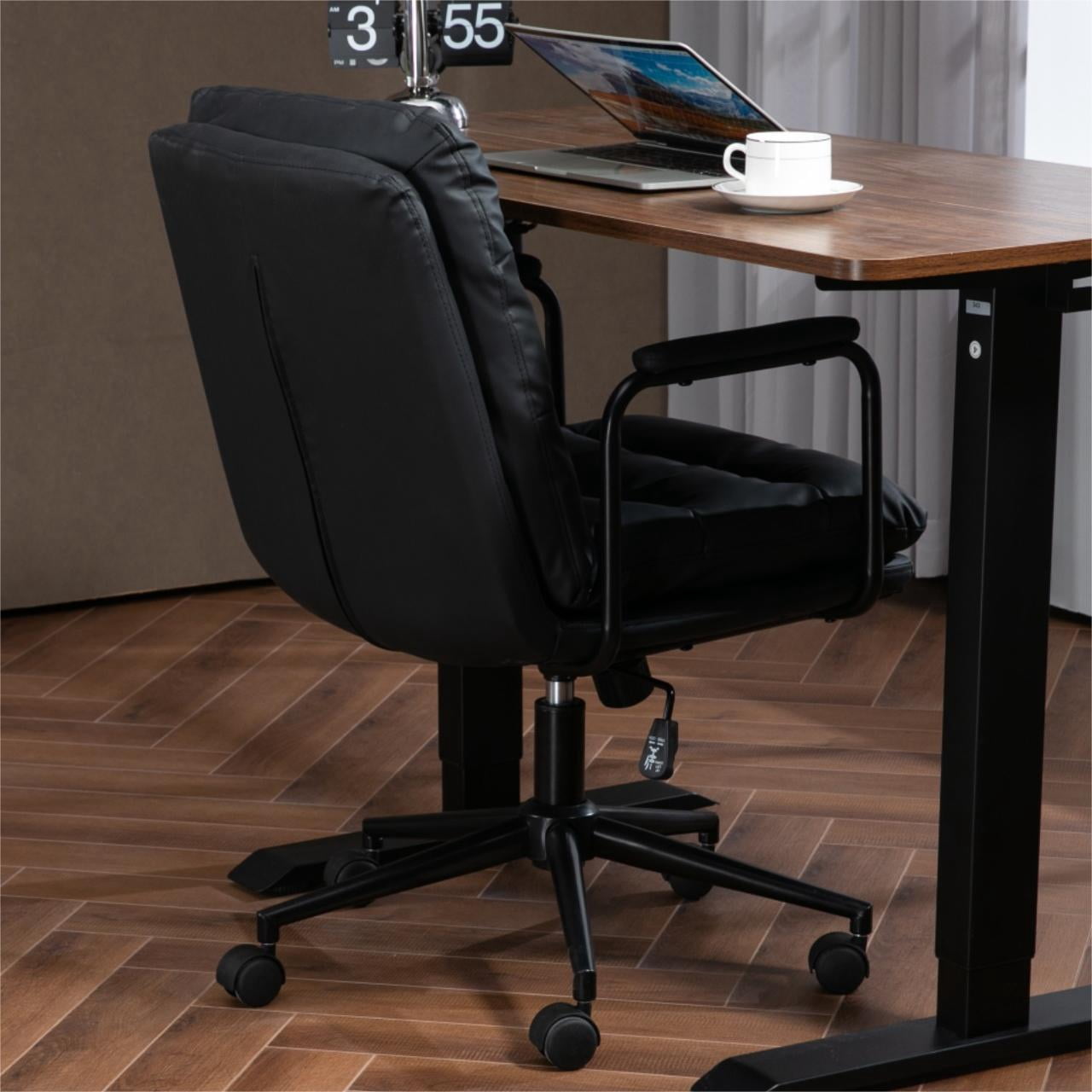 Office Chair Desk Chair Computer Chair Ergonomic PU Leather Swivel Rolling Chair Desk Task Chair with Padded Armrest,Black